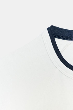 ZARA ФУТБОЛКА С ЭФФЕКТОМ ДВОЙНОГО РУКАВА, ЖЕЛТОВАТО-БЕЛЫЙ