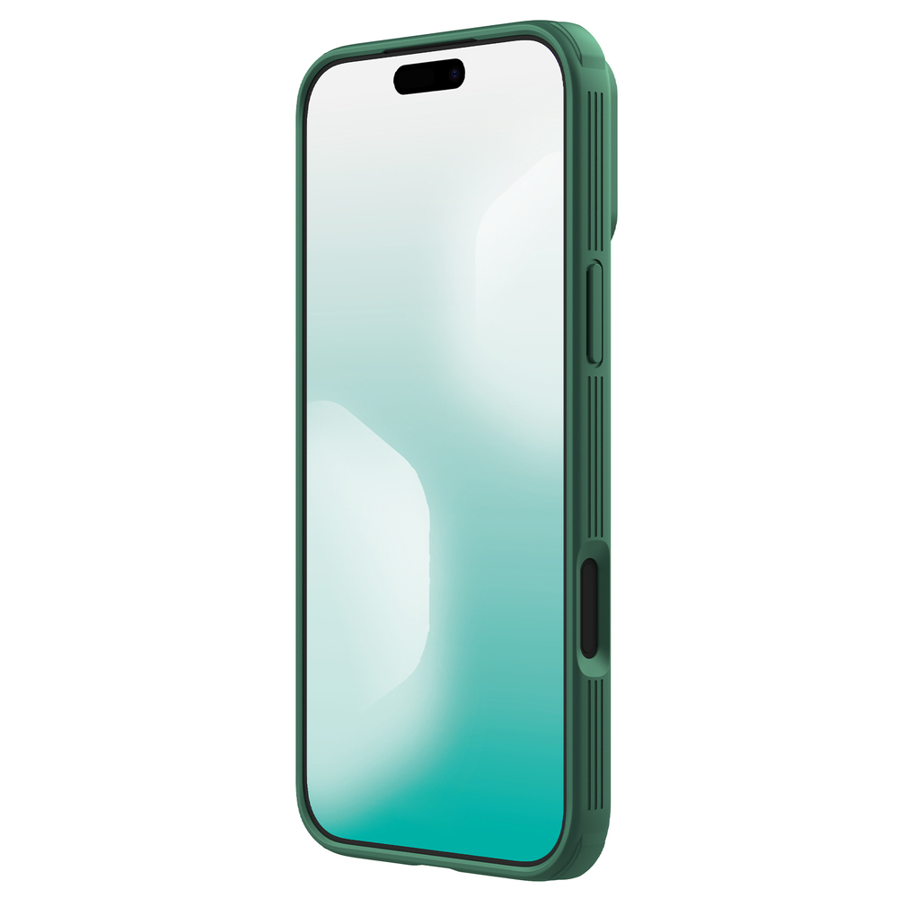 Чехол зеленый (Dark Green) с двойной защитной шторкой для камеры от Nillkin на iPhone 17 Pro Max, серия CamShield Pro