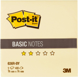 Куб cтикеров Post-it Basic, желтый цвет, 76 х 76 мм, 400 листов