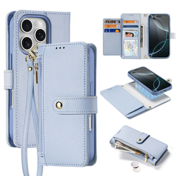 Чехол кошелек из TPU кожи светло-синего цвета (Light Blue) от Dux Ducis для iPhone 16 Pro Max, серия Lawa Series Case