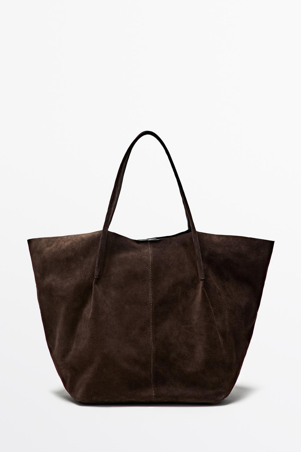Massimo Dutti Сумка-шопер из кожи и замши, шоколадный
