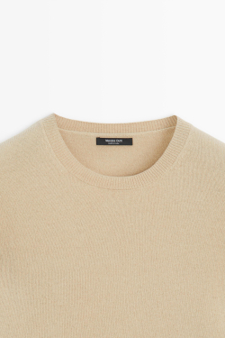 Massimo Dutti Вязаный свитер с круглым вырезом из смесовой шерсти, цвет верблюжьей шерсти