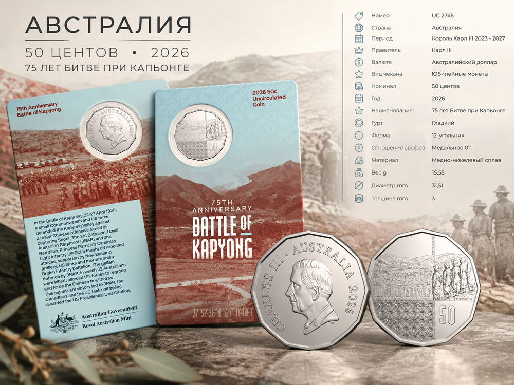 Австралия50центов, 2026 75 лет Битве при Капьонге