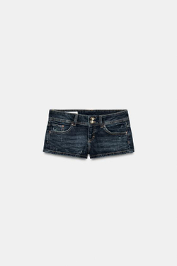 ZARA ДЖИНСОВЫЕ МИНИ-ШОРТЫ TRF С НИЗКОЙ ПОСАДКОЙ, СИНИЙ