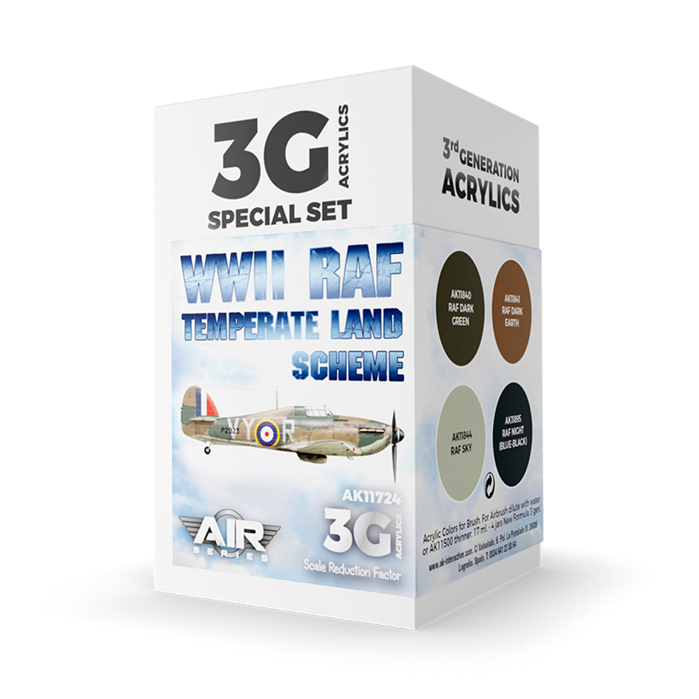 Набор красок AK interactive WWII RAF Temperate Land Scheme Set 3G, 4 краски