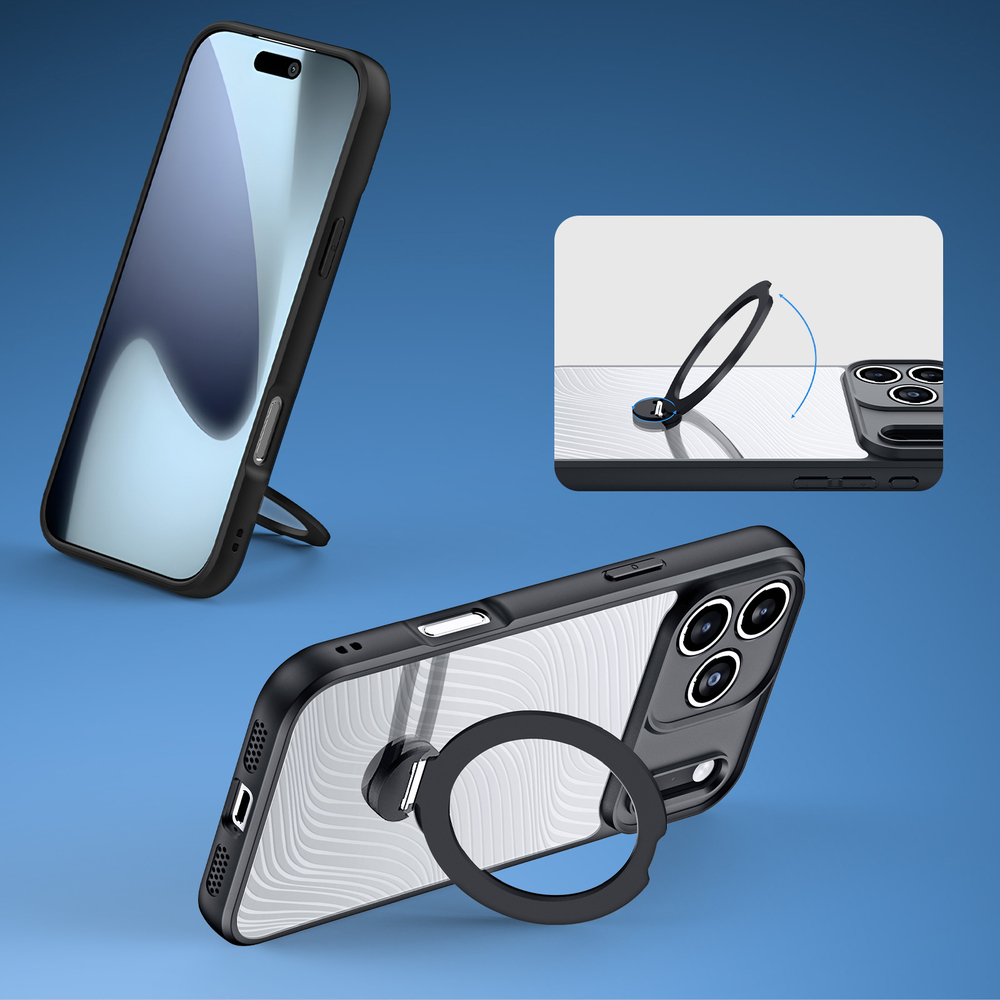 Чехол с MagSafe от Dux Ducis для смартфона iPhone 17 Pro, серия Aimo Mag Magnetic Stand (версия с магнитной откидной подставкой)