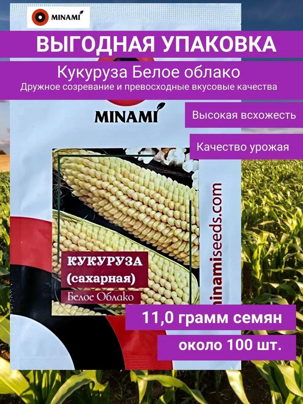 Кукуруза сахарная попкорн Белое Облако 11гр (100шт)