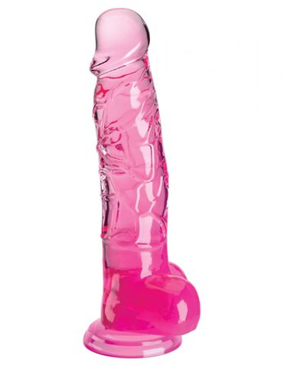 Розовый фаллоимитатор с мошонкой на присоске 8’’ Cock with Balls - 22,2 см. (Цвет: розовый)