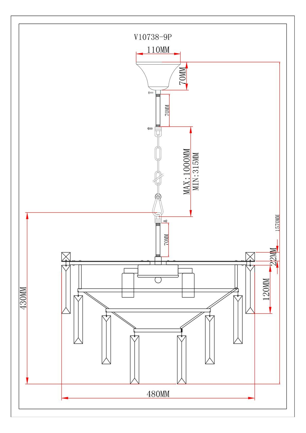 Люстра подвесная Moderli V10738-9P Crystal