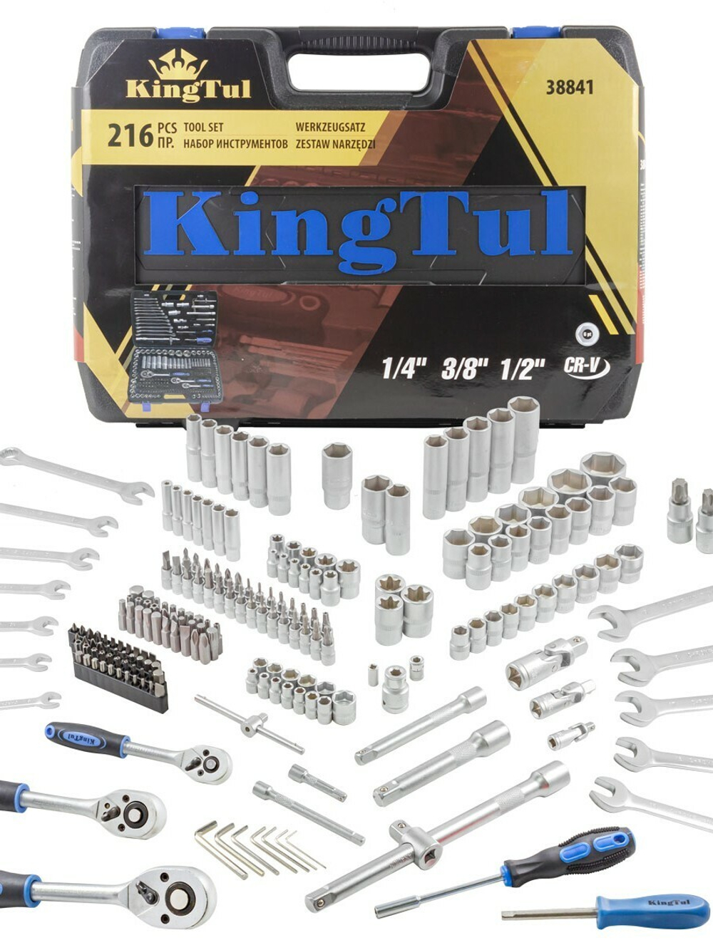 Набор инструментов 216пр. 1/4'', 3/8'', 1/2''(6гр.) KINGTUL KT-38841