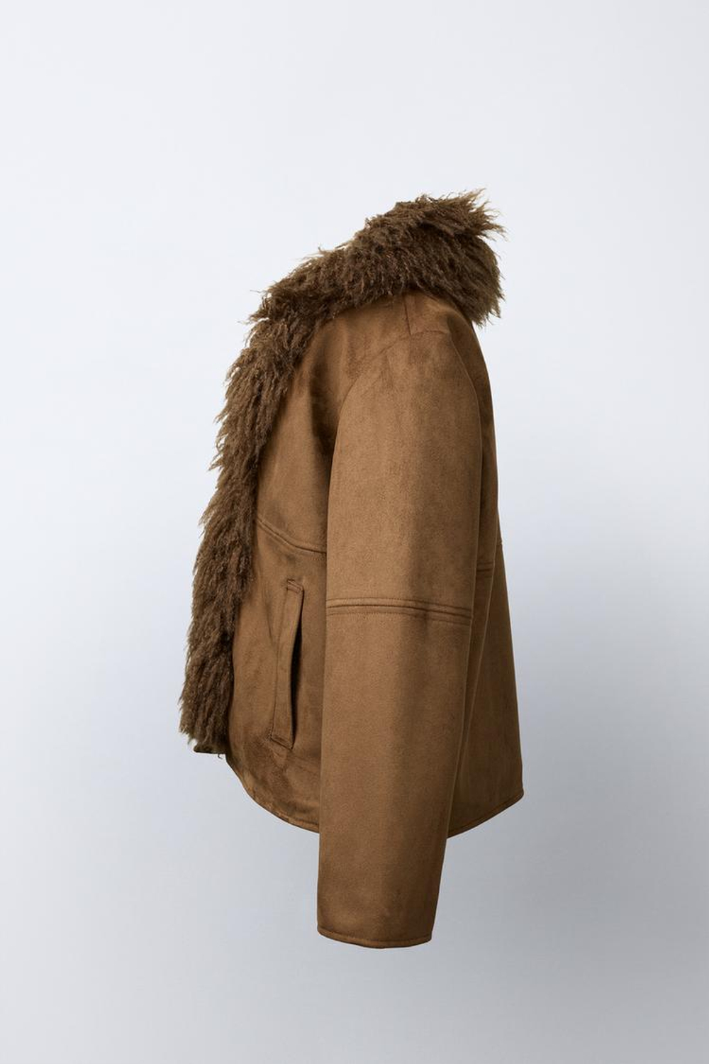 ZARA КУРТКА ИЗ ИСКУССТВЕННОЙ ЗАМШИ С МЕХОМ, КОРИЧНЕВЫЙ