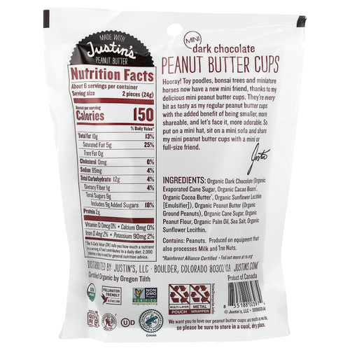 Justin's Nut Butter, Органические мини-чашки с арахисовой пастой, темный шоколад, 133 г (4,7 унции)