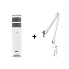 RODE Podcaster MKII + RODE PSA1 Plus White