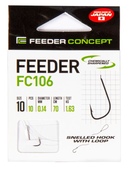 Крючки с поводком FC FEEDER FC106 №10, 10 шт. (поводок 70 см, 0,14 мм)