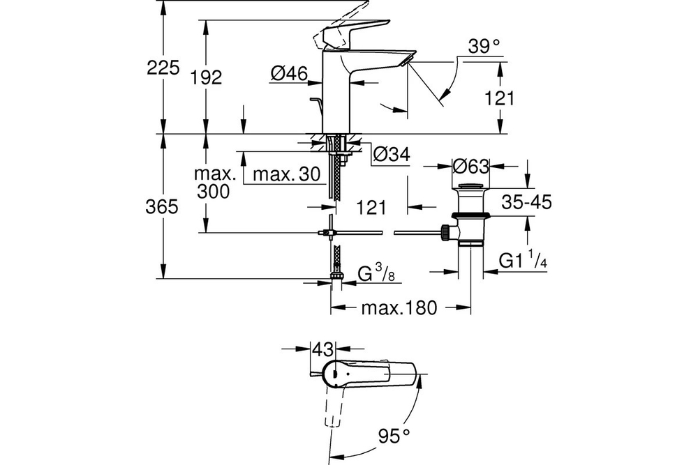 Смеситель для раковины GROHE Start однорычажный 1/2″ размер M (23552002)