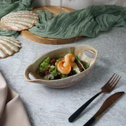 Блюдо овальное 24*12,5 см h5,5 см 210 мл для закусок Pearl Sea Stone с ручками Frutti di Mare [4]
