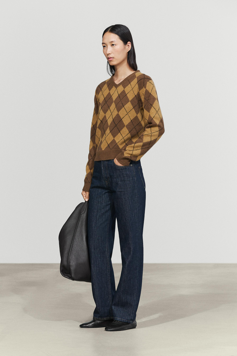 Massimo Dutti Свитер из 100% шерсти Argyle, светло-коричневый