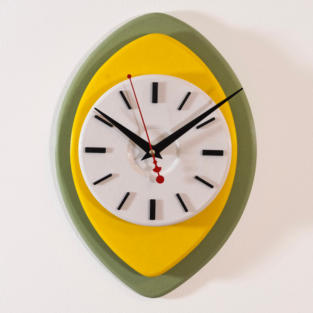 Настенные часы Солнечный Авокадо (Avocado Glow) – стиль ретро 1950х (Mid-Century), 33×25 см