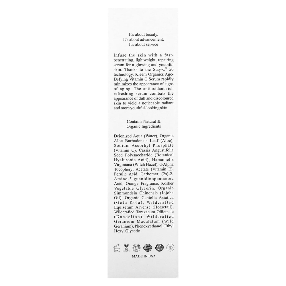Kleem Organics, Jeunesse, профессиональная антивозрастная сыворотка с витамином C, 50 мл (1,7 жидк. унции)