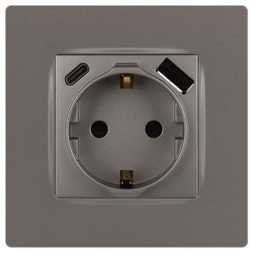 Розетка ЭРА Серия 12 12-4108-16 2P+E 16A-250В со шторками с USB type-A+C 5В-3А титан | Эра 12