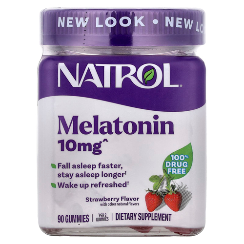 Natrol, жевательные таблетки с мелатонином, со вкусом клубники, 90 жевательных таблеток (5 мг в 1 таблетке)