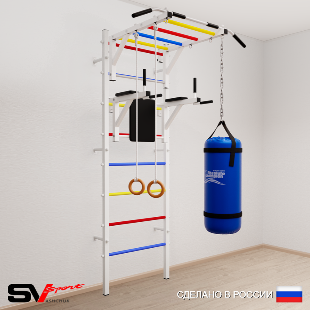 Шведская стенка Sv Sport усиленная 6413 (Турник рукоход/Брусья/Кольца/Цепь/Мешок 30кг)