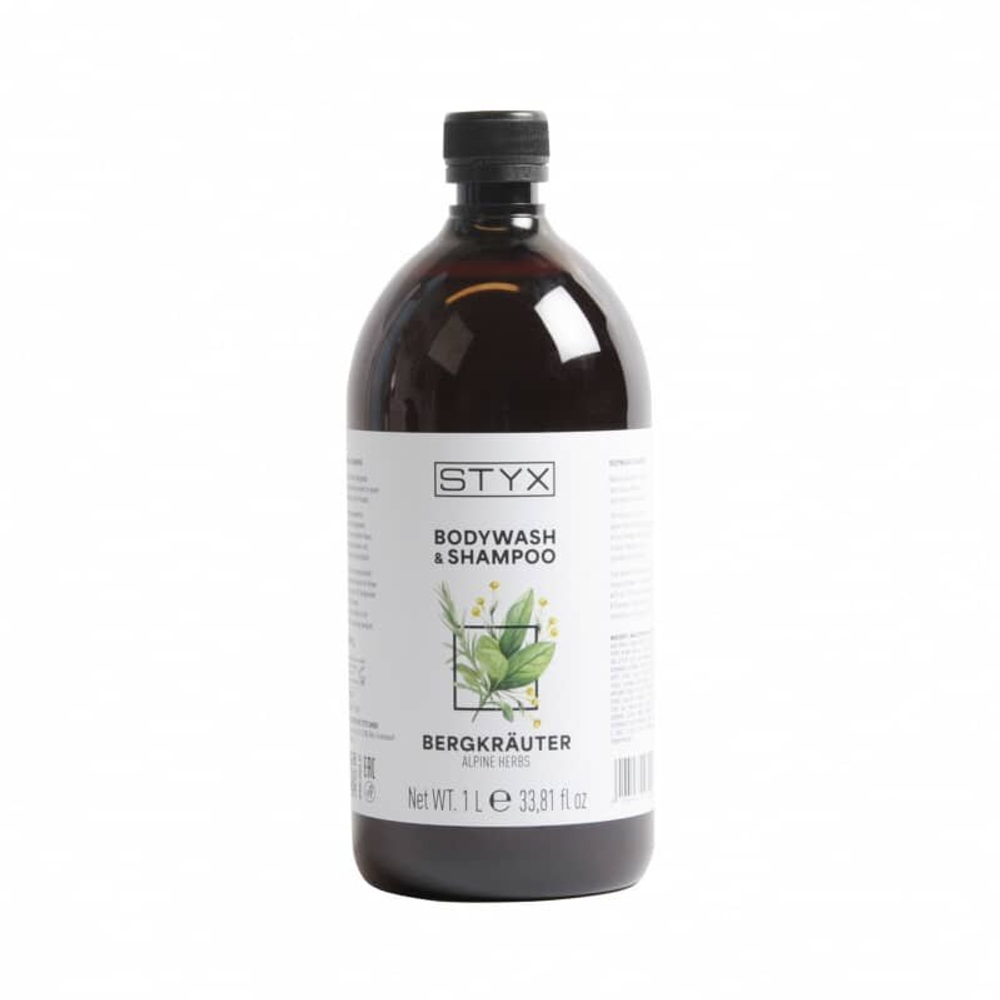 Средство для мытья тела и шампунь «Горные травы» STYX Naturkosmetik, 1000 мл