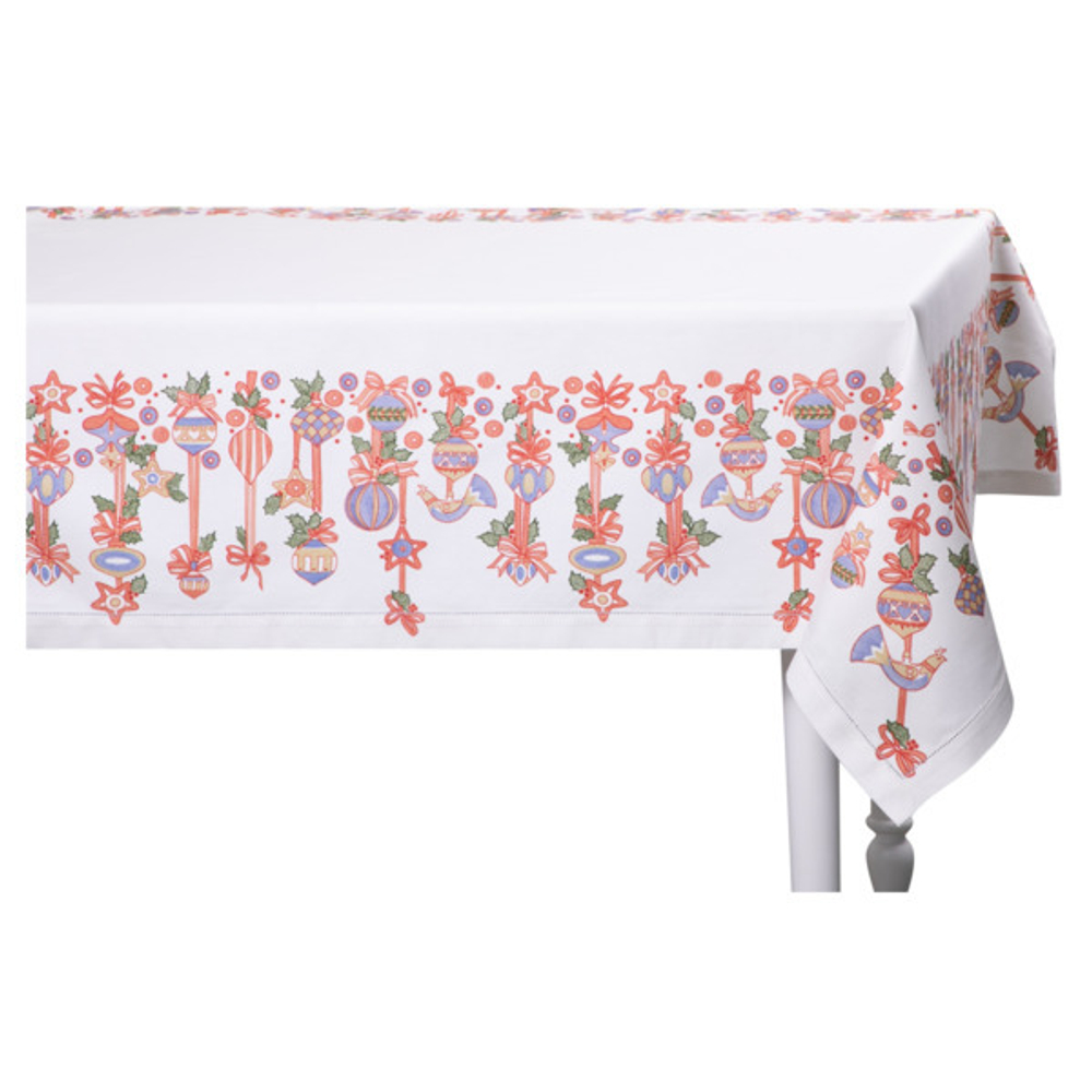 Скатерть прямоугольная 145х180см Mix&Match Home Новогодние игрушки белая с принтом