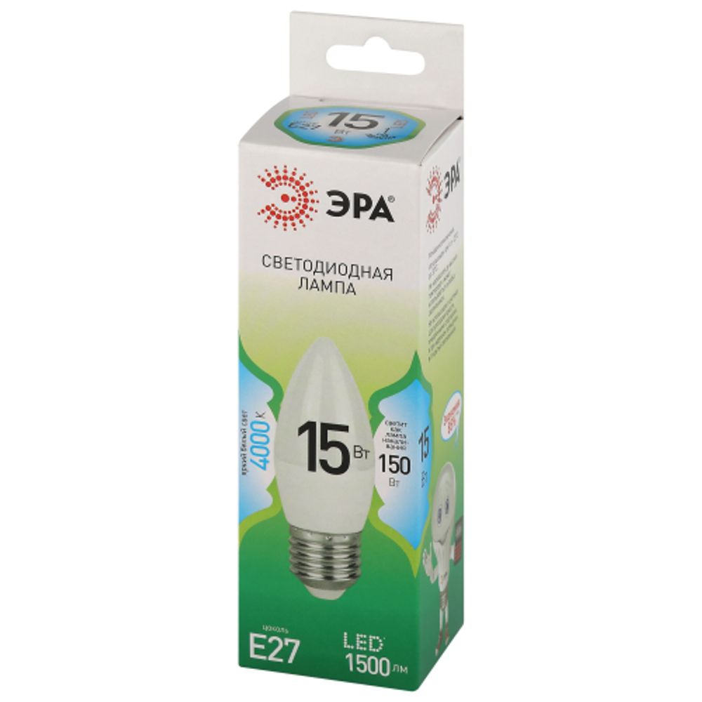 Лампа светодиодная ЭРА GREEN LINE LED B35-15W-840-E27 GL 15Вт свеча яркий белый свет E27 | Лампы cветодиодные Свеча (B/C)