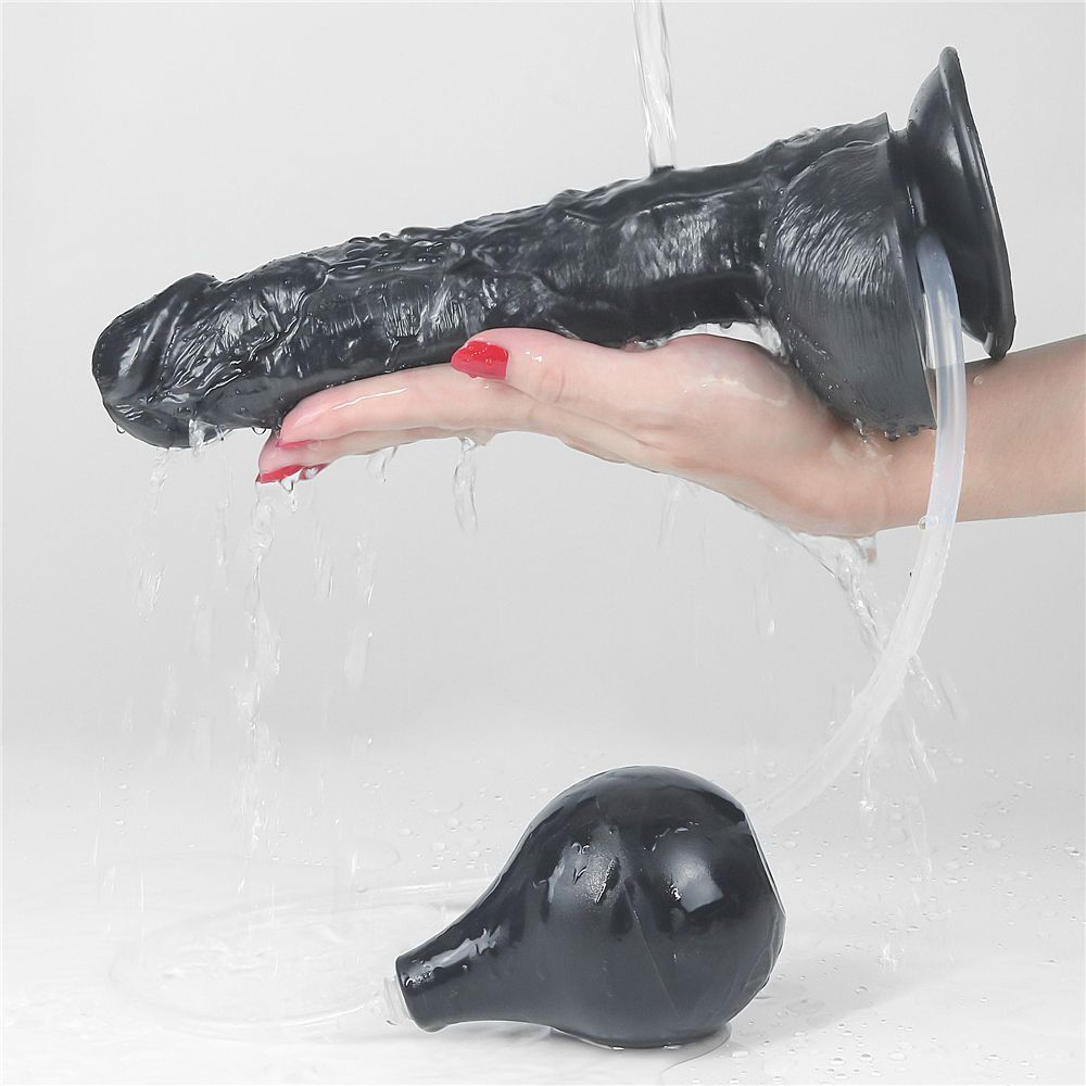 Черный фаллоимитатор-гигант с грушей 10 Squirt Extreme Dildo - 25,5 см. (Цвет: черный)