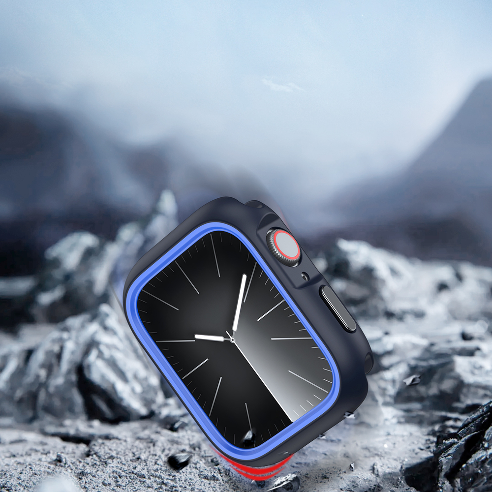 Чехол-бампер для часов Apple Watch серия 10, размер 42мм, темно-синий с синими вставками (Midnight/Blue) от Dux Ducis, серия Bamo Series