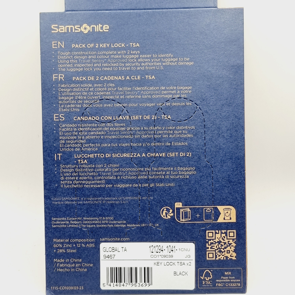 Samsonite замок для сумок и чемоданов (с ключом), 2 шт. в упаковке Черные
