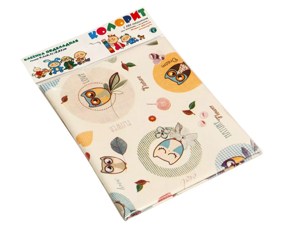 Клеенка подкладная ПВХ (шир.138 +/- 3см, рул. 25м)  совы