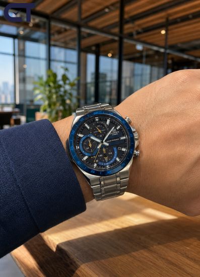 CASIO EQS-920DB-2AVUDF EDIFICE мужские наручные часы — крупный солнечный хронограф с синим циферблатом