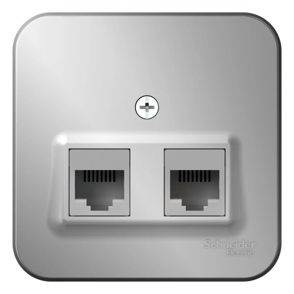 BLANCA О/У РОЗЕТКА двойная: комп.RJ45, кат.5E + телеф. RJ11, ИЗОЛ.ПЛ., АЛЮМИНИЙ