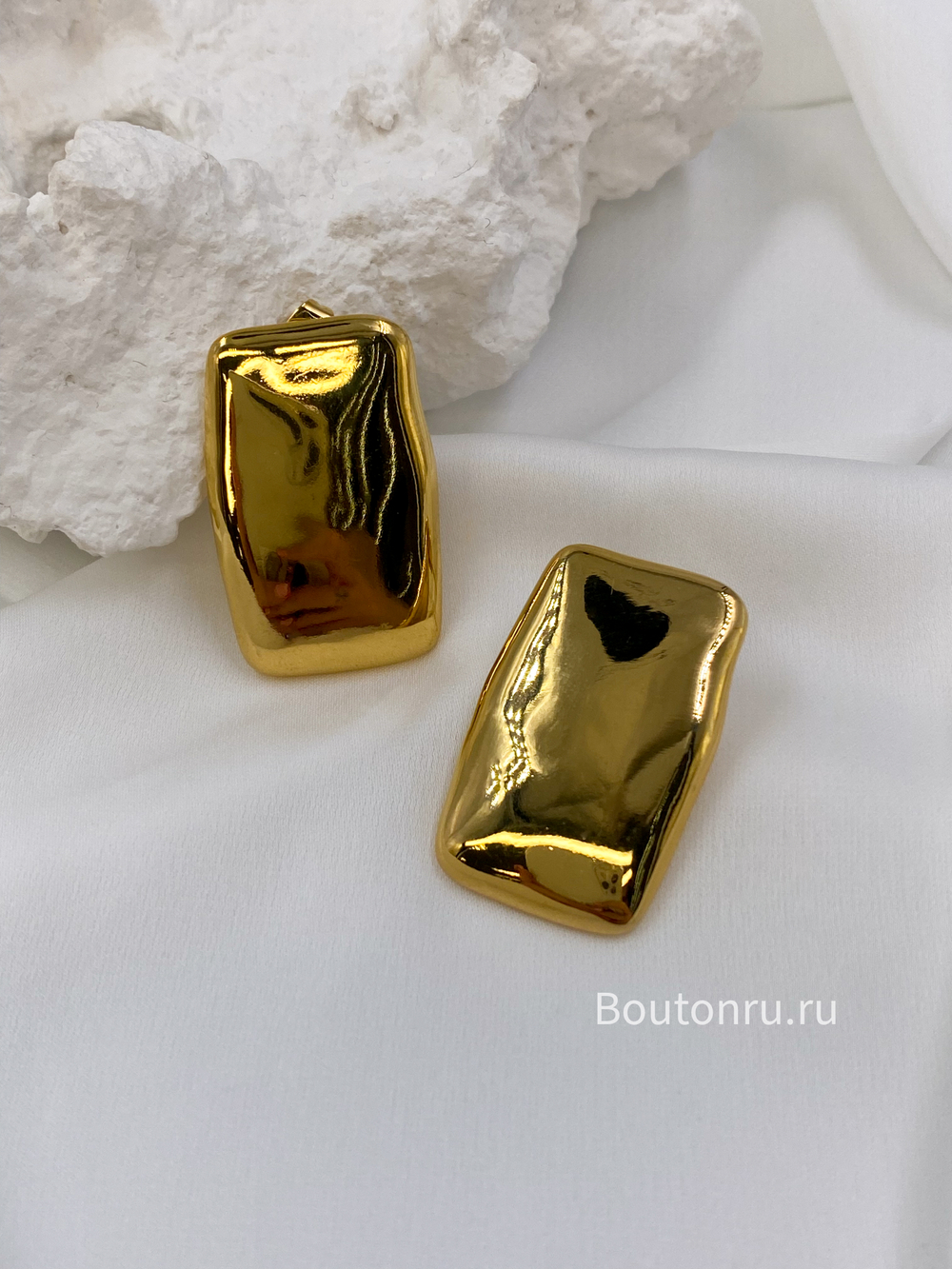 Серьги золото прямоугольные сталь