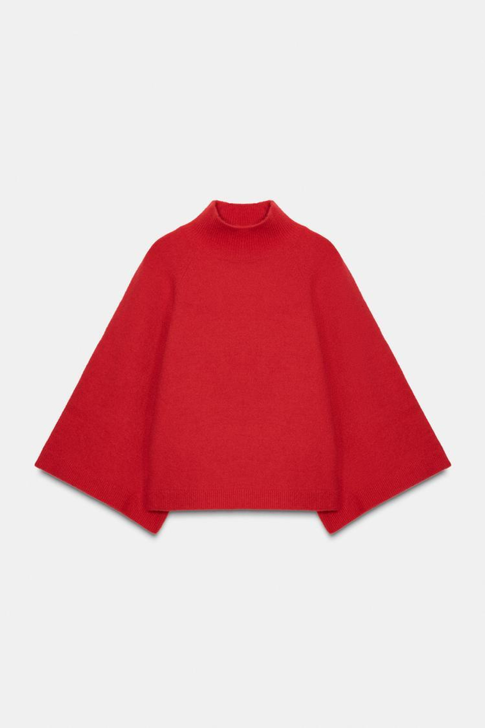 ZARA ДЖЕМПЕР ВЯЗАНЫЙ С ШИРОКИМИ РУКАВАМИ, КРАСНЫЙ