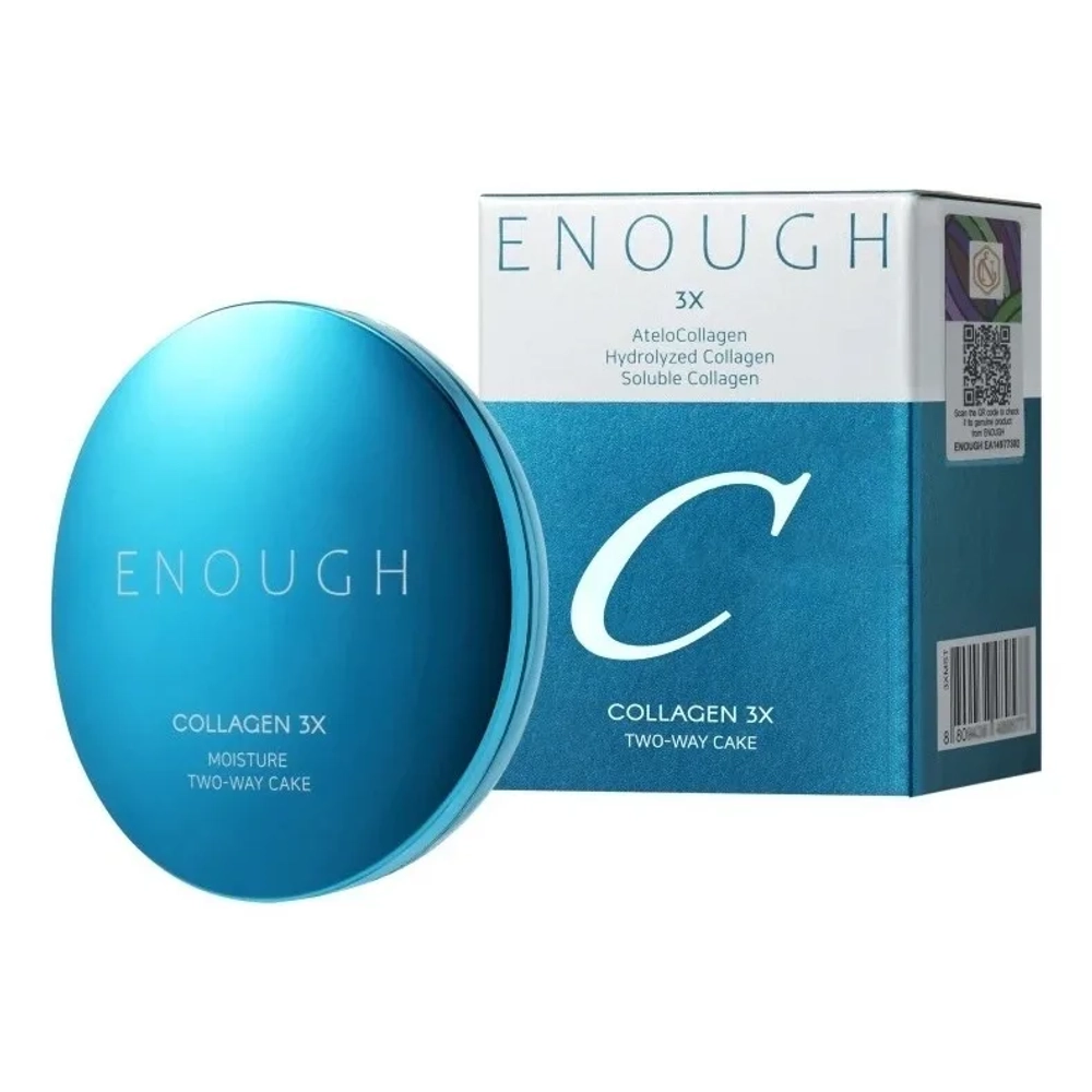 Enough Collagen 3X Moisture Two-Way Cake SPF28 PA++#21N, 13g+13g/120 - Увлажняющая солнцезащитная пудра для лица с коллагеном со сменным блоком