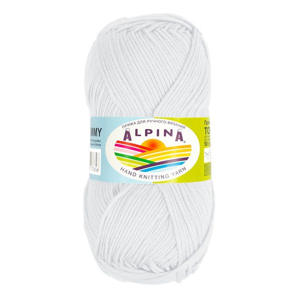 Пряжа Alpina Tommy / уп.10 мот. по 50г, 138м, 002 белый