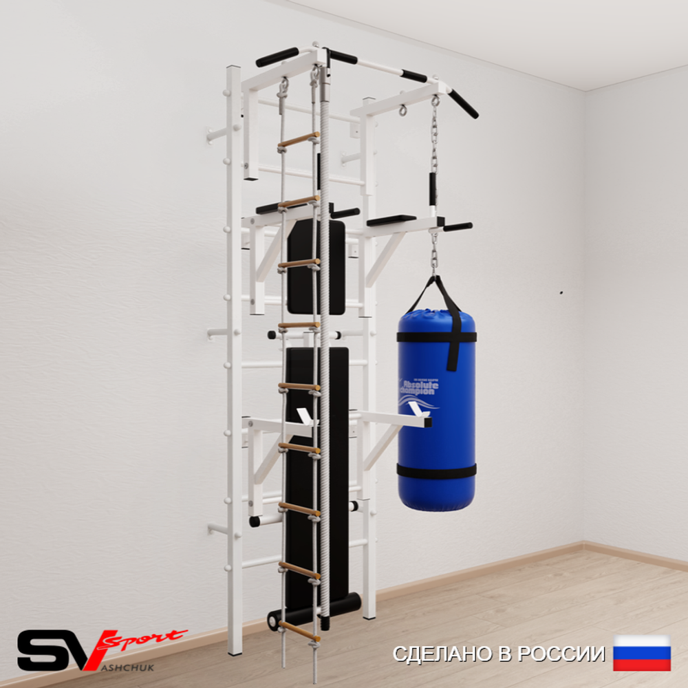 Шведская стенка Sv Sport 5952 (Турник стандарт/Брусья/Стойка/Скамья/Канат/Лестница/Цепь/Мешок 22кг)
