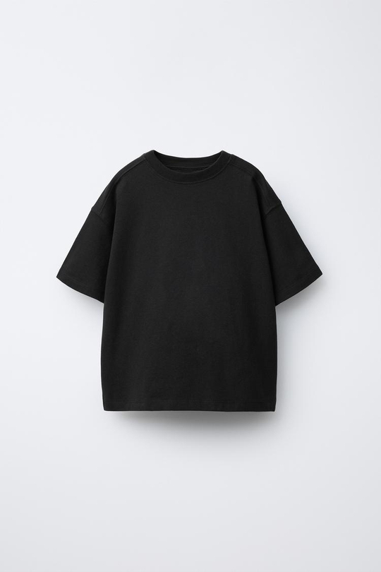 ZARA БАЗОВАЯ ОДНОТОННАЯ ФУТБОЛКА, ЧЕРНЫЙ