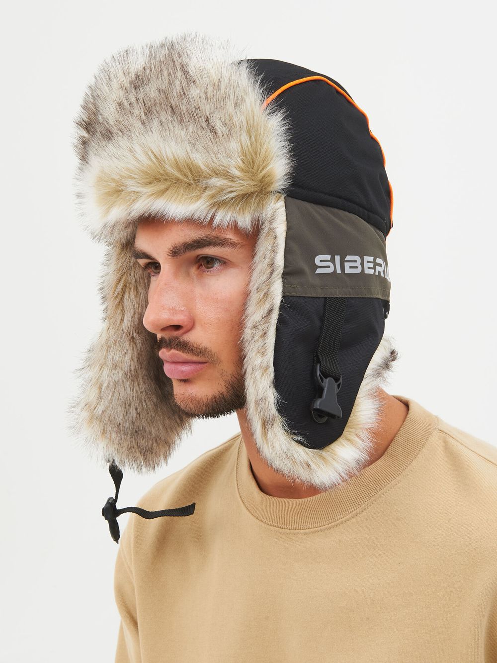 Шапка ушанка зимняя Siberia ткань Breathable цвет Хаки/Черный иск. мех Волк