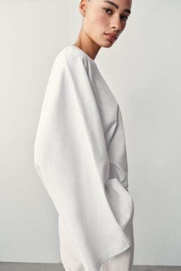 ZARA ХЛОПКОВАЯ ФУТБОЛКА С ШИРОКИМИ РУКАВАМИ, БЕЛЫЙ