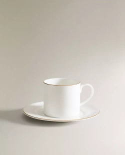 ZARA HOME ФАРФОРОВАЯ КРУЖКА И БЛЮДЦЕ, ЗОЛОТОЙ