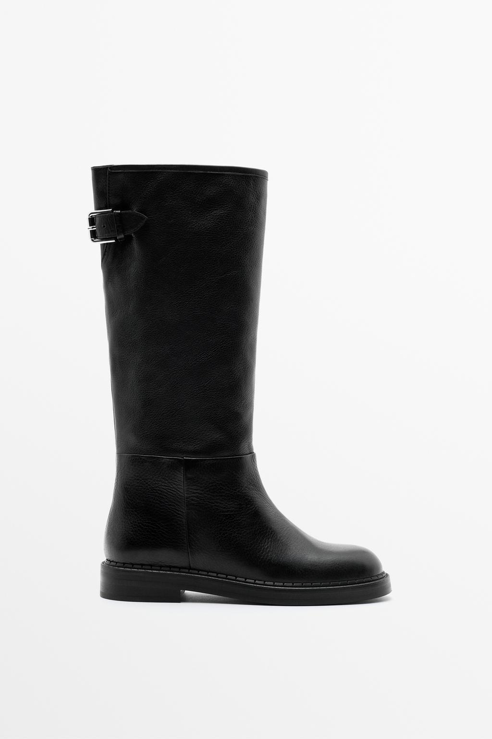 Massimo Dutti Кожаные сапоги с пряжками, черный