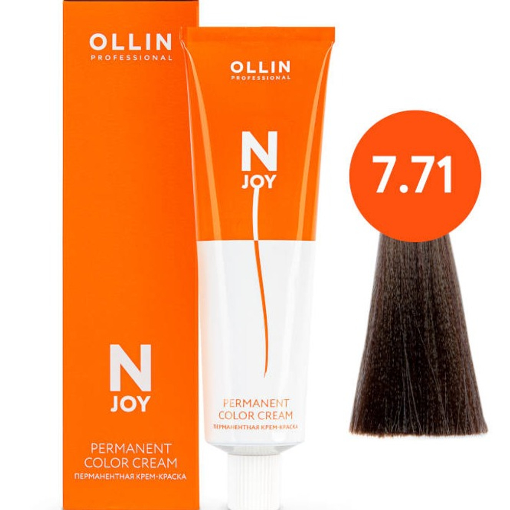 OLLIN PROFESSIONAL N-JOY - перманентная крем-краска для волос, 7/71 русый коричнево-пепельный, 100 мл