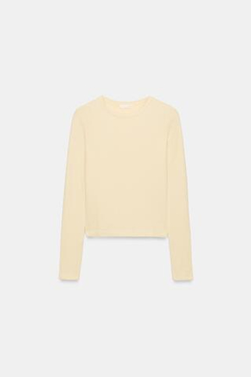 ZARA ХЛОПКОВАЯ ФУТБОЛКА С ДЛИННЫМИ РУКАВАМИ, ЖЕЛТЫЙ
