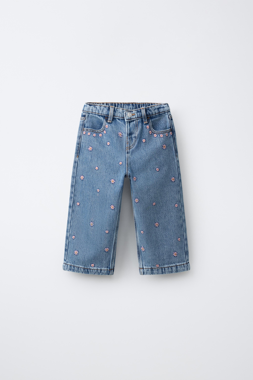 ZARA ДЖИНСЫ-КЮЛОТЫ С ВЫШИВКОЙ, СИНИЙ