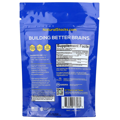 Natural Stacks, MagTech® Cognition, малиновый лимонад, 14 стик-пакетов по 5,3 г (0,18 унции)
