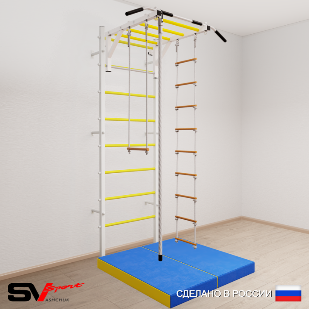 Шведская стенка Sv Sport усиленная 6364 (Турник рукоход/Канат/Лестница/Трапеция/Мат 1м)
